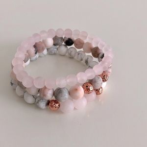 Rose Quartz, Pink Zebra, and Howlite Bracelet Set